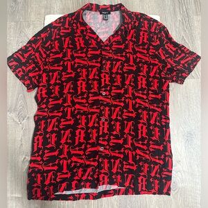 Forever 21 Mens Button Up Short Sleeve Size Medium Red & Black